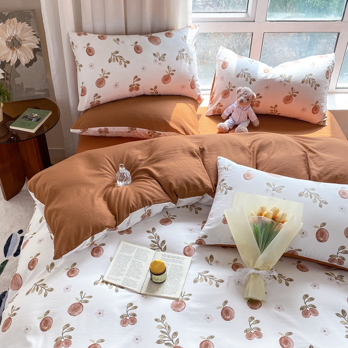 91家纺网 家纺一手货源 找家纺 美莱 2023直播爆款水洗棉麻四件套小清新套件可谈价 密果