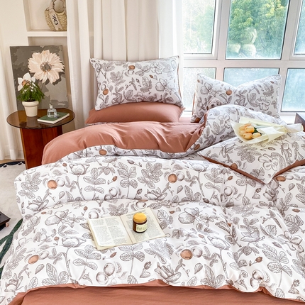 美莱 2023直播爆款水洗棉麻四件套小清新套件可谈价 木槿