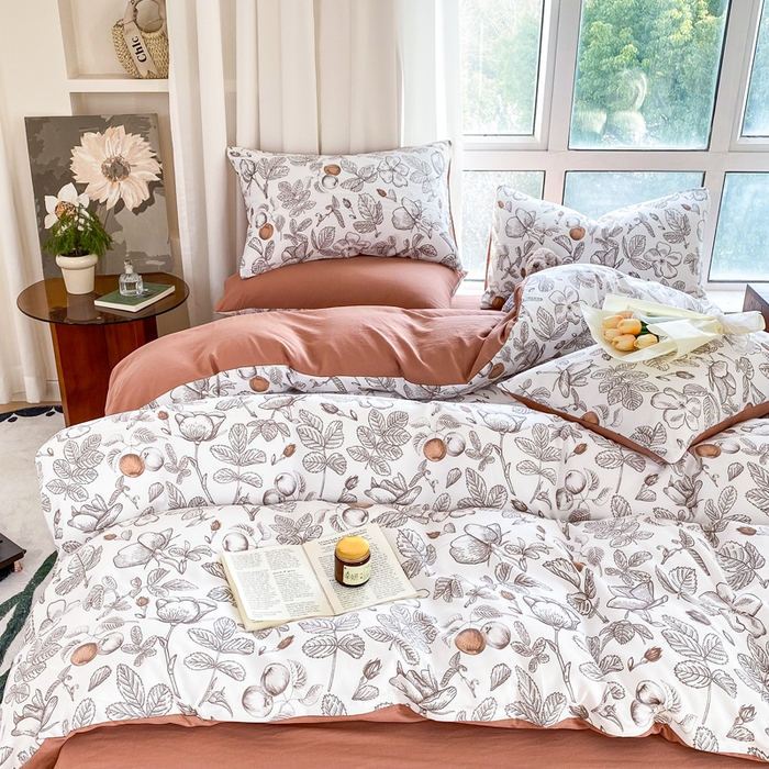 91家纺网 家纺一手货源 找家纺 美莱 2023直播爆款水洗棉麻四件套小清新套件可谈价 木槿