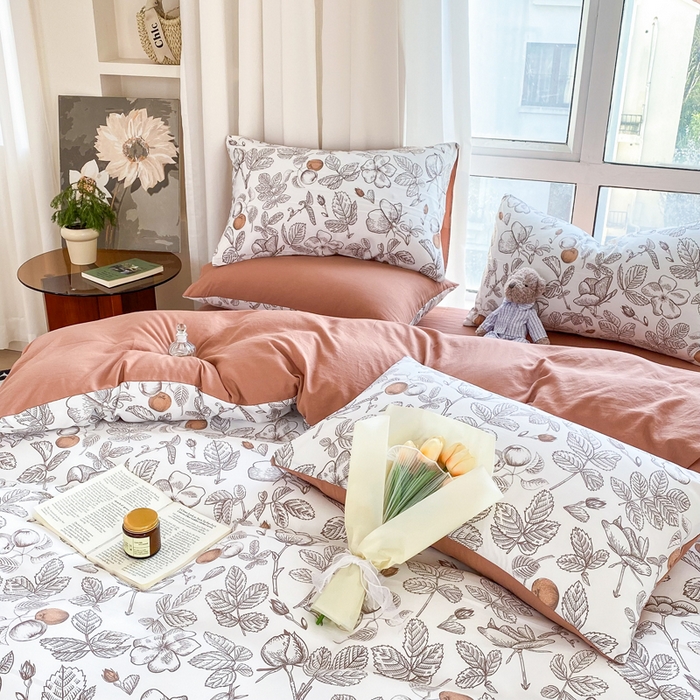 91家纺网 家纺一手货源 找家纺 美莱 2023直播爆款水洗棉麻四件套小清新套件可谈价 木槿