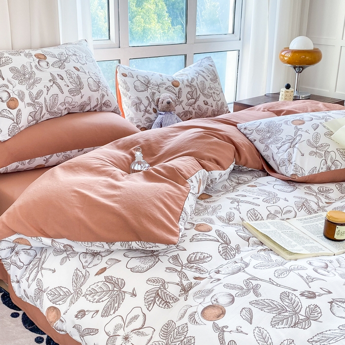 91家纺网 家纺一手货源 找家纺 美莱 2023直播爆款水洗棉麻四件套小清新套件可谈价 木槿