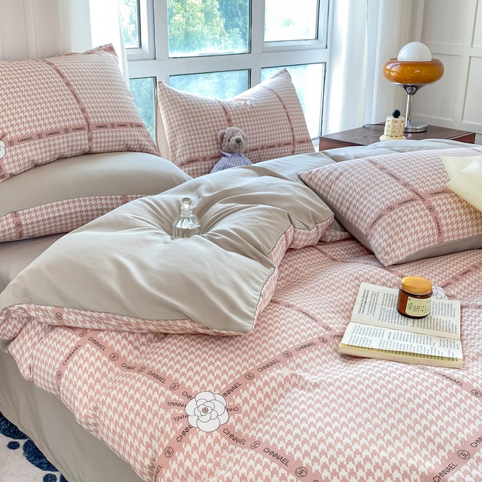 91家纺网 家纺一手货源 找家纺 美莱 2023直播爆款水洗棉麻四件套小清新套件可谈价 千鸟格