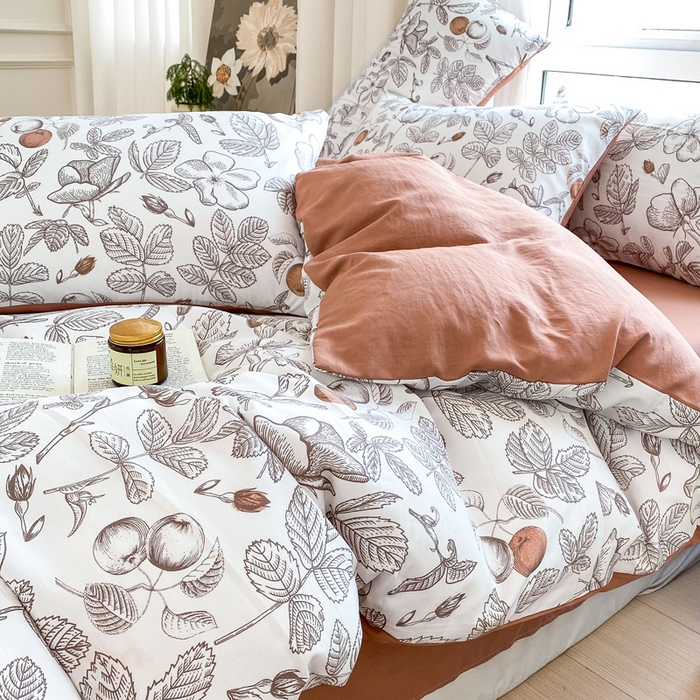 91家纺网 家纺一手货源 找家纺 美莱 2023直播爆款水洗棉麻四件套小清新套件可谈价 木槿