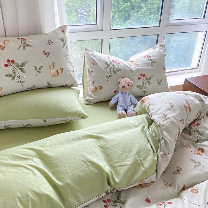 91家纺网 家纺一手货源 找家纺 美莱 2023直播爆款水洗棉麻四件套小清新套件可谈价 跳跳鼠