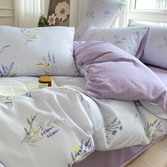 91家纺网 家纺一手货源 找家纺 美莱 2023直播爆款水洗棉麻四件套小清新套件可谈价 仙草