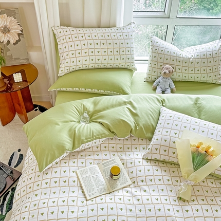 91家纺网 家纺一手货源 找家纺 美莱 2023直播爆款水洗棉麻四件套小清新套件可谈价 小星星,小星星