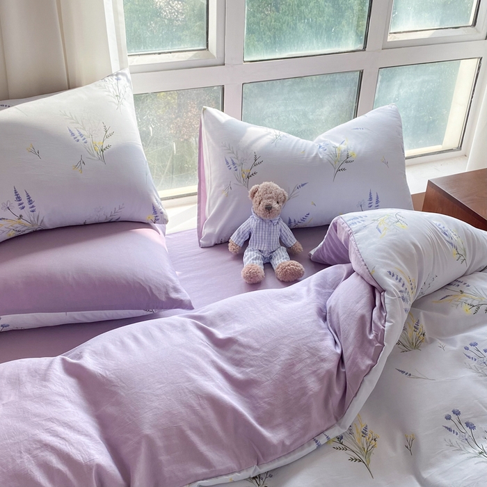 91家纺网 家纺一手货源 找家纺 美莱 2023直播爆款水洗棉麻四件套小清新套件可谈价 仙草