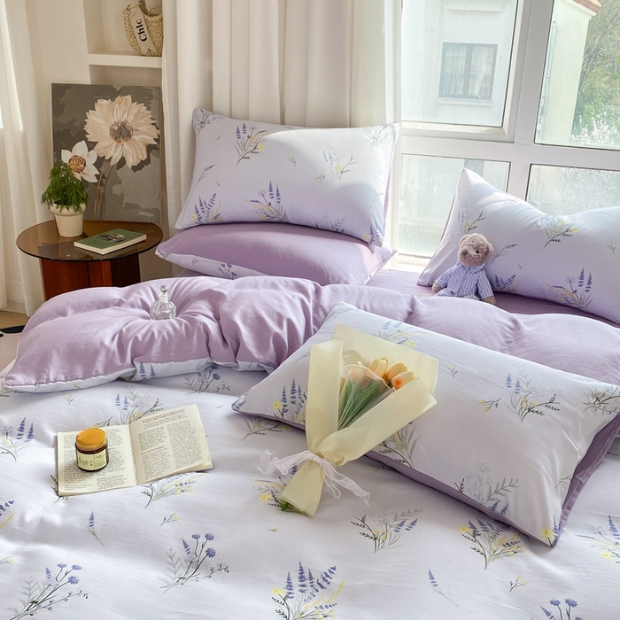 91家纺网 家纺一手货源 找家纺 美莱 2023直播爆款水洗棉麻四件套小清新套件可谈价 仙草