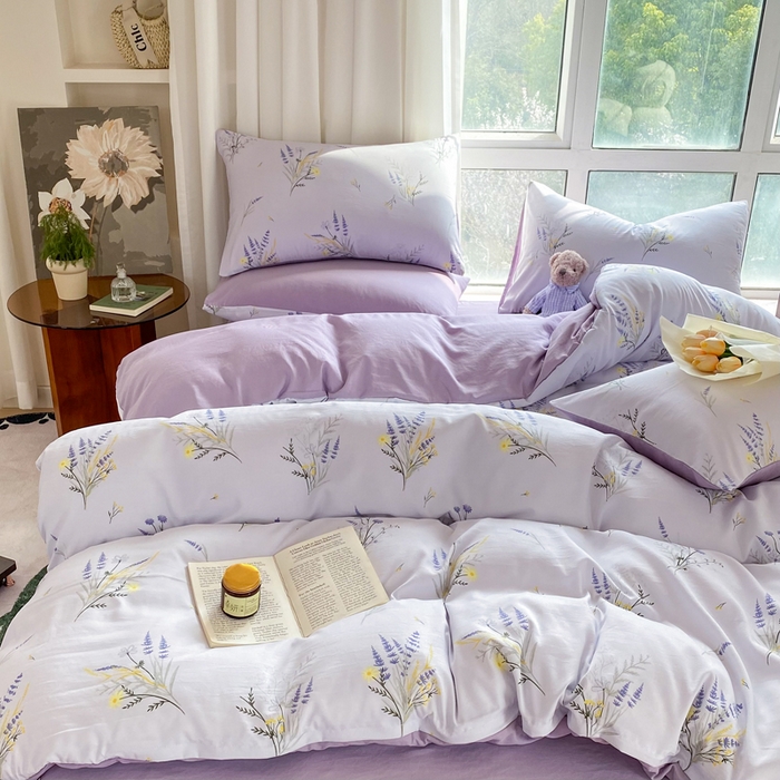 91家纺网 家纺一手货源 找家纺 美莱 2023直播爆款水洗棉麻四件套小清新套件可谈价 仙草