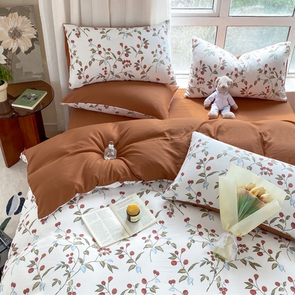 91家纺网 家纺一手货源 找家纺 美莱 2023直播爆款水洗棉麻四件套小清新套件可谈价 栀香,栀香