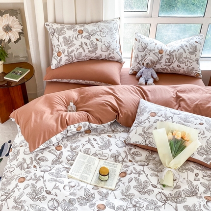 91家纺网 家纺一手货源 找家纺 美莱 2023直播爆款水洗棉麻四件套小清新套件可谈价 木槿