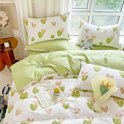 91家纺网 家纺一手货源 找家纺 美莱 2023直播爆款水洗棉麻四件套小清新套件可谈价 薇薇安