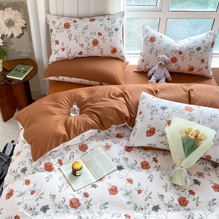 91家纺网 家纺一手货源 找家纺 （总）美莱 2023直播爆款水洗棉麻四件套小清新套件可谈价