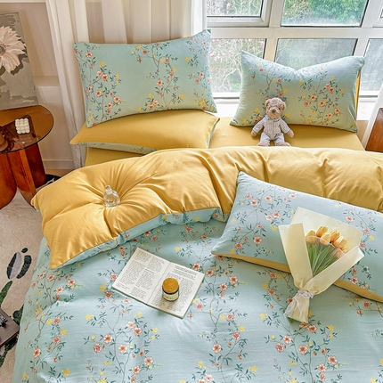 91家纺网 家纺一手货源 找家纺 美莱 2023直播爆款水洗棉麻四件套小清新套件可谈价 一梦年华