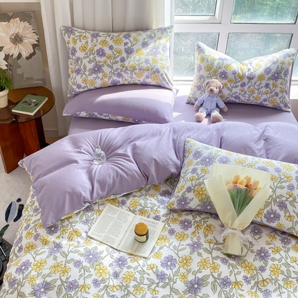 91家纺网 家纺一手货源 找家纺 （总）美莱 2023直播爆款水洗棉麻四件套小清新套件可谈价