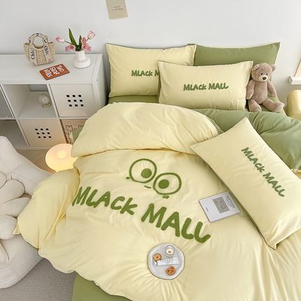 91家纺网 家纺一手货源 找家纺 （总）曼谷家纺新款毛巾绣四件套ins煤球图案柔软磨毛水洗棉套件