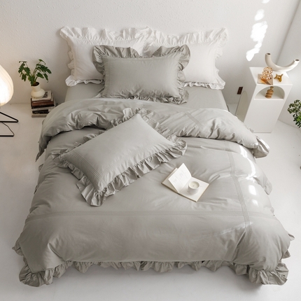 91家纺网 家纺一手货源 找家纺 首尔2023新款全棉泡芙四件套系列 泡芙-高级灰