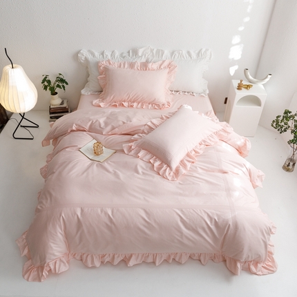 91家纺网 家纺一手货源 找家纺 首尔2023新款全棉泡芙四件套系列 泡芙-奶油粉