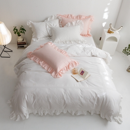 91家纺网 家纺一手货源 找家纺 首尔2023新款全棉泡芙四件套系列 泡芙-仙女白