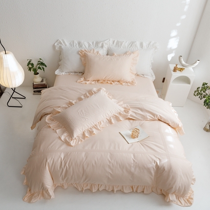 91家纺网 家纺一手货源 找家纺 首尔2023新款全棉泡芙四件套系列 泡芙-杏仁玉