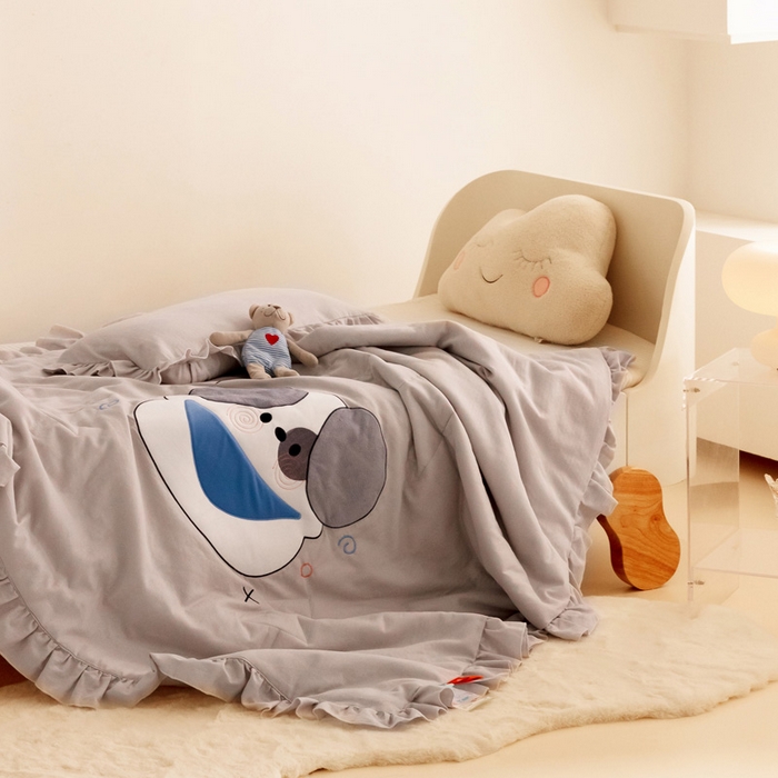 91家纺网 家纺一手货源 找家纺 喜多兔 2023新款小轻柔纱布纯棉双层纱空调被 灰色Q小狗