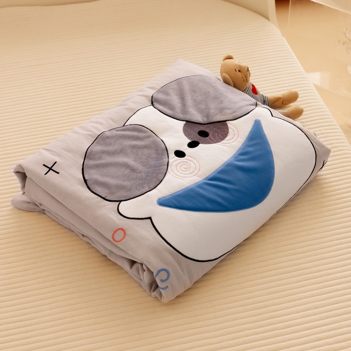 91家纺网 家纺一手货源 找家纺 喜多兔 2023新款小轻柔纱布纯棉双层纱空调被 灰色Q小狗