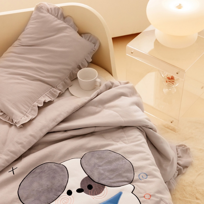 91家纺网 家纺一手货源 找家纺 喜多兔 2023新款小轻柔纱布纯棉双层纱空调被 灰色Q小狗