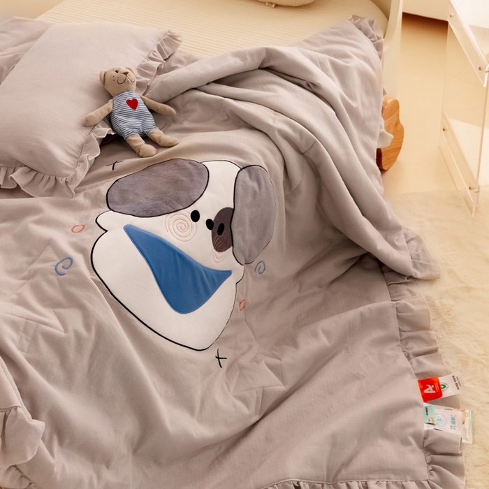 91家纺网 家纺一手货源 找家纺 喜多兔 2023新款小轻柔纱布纯棉双层纱空调被 灰色Q小狗