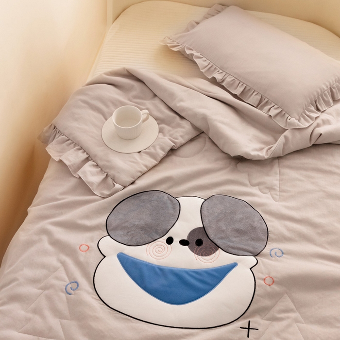 91家纺网 家纺一手货源 找家纺 喜多兔 2023新款小轻柔纱布纯棉双层纱空调被 灰色Q小狗