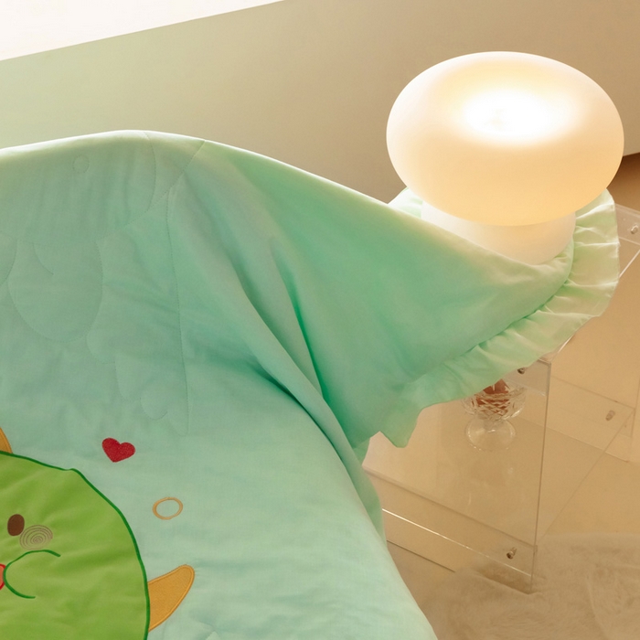 91家纺网 家纺一手货源 找家纺 喜多兔 2023新款小轻柔纱布纯棉双层纱空调被 绿色Q恐龙