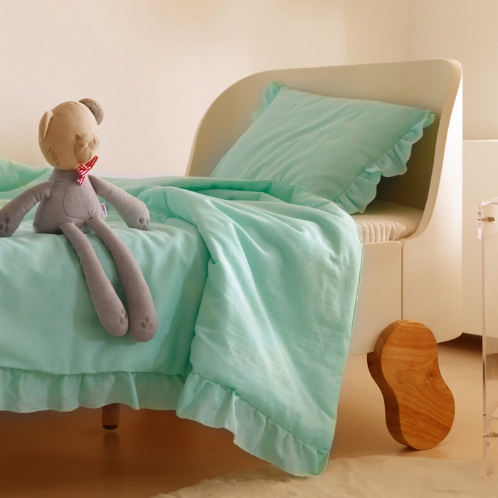 91家纺网 家纺一手货源 找家纺 喜多兔 2023新款小轻柔纱布纯棉双层纱空调被 绿色萌小牛