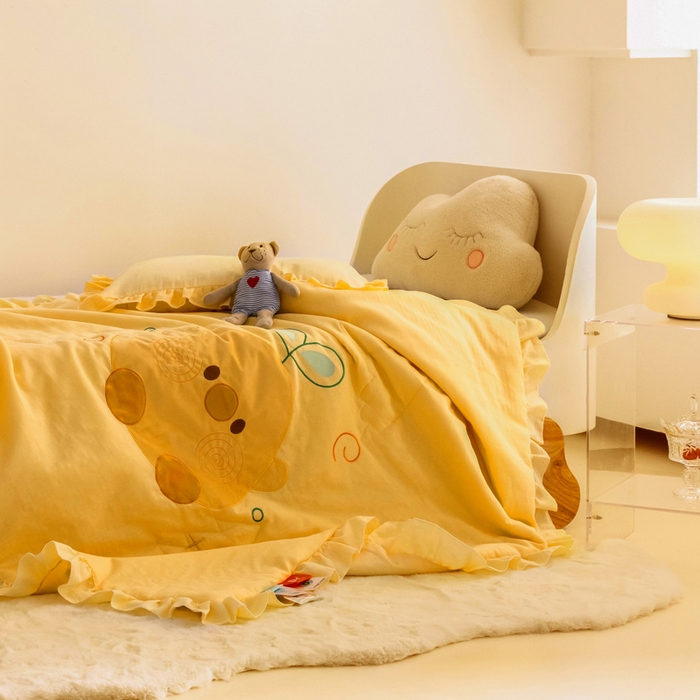91家纺网 家纺一手货源 找家纺 喜多兔 2023新款小轻柔纱布纯棉双层纱空调被 黄色Q小鸡