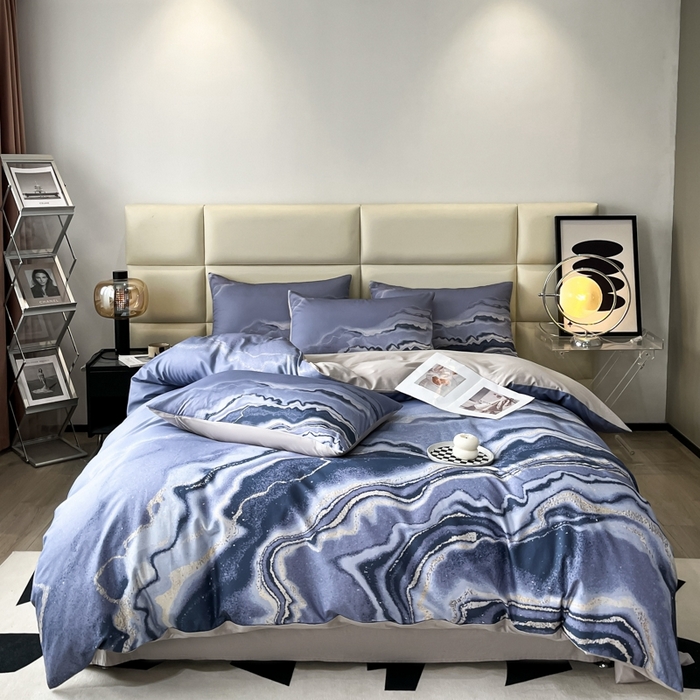 91家纺网 家纺一手货源 找家纺 安莱生活 2023新款长绒棉数码大版数码印花居家高级风四件套 琉璃