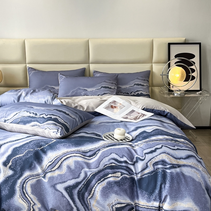 91家纺网 家纺一手货源 找家纺 安莱生活 2023新款长绒棉数码大版数码印花居家高级风四件套 琉璃