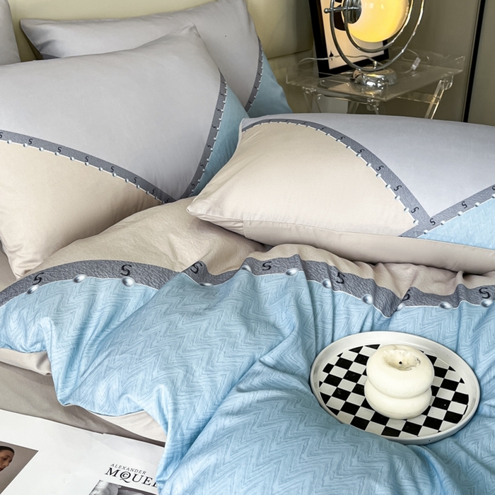 91家纺网 家纺一手货源 找家纺 安莱生活 2023新款长绒棉数码大版数码印花居家高级风四件套 简格