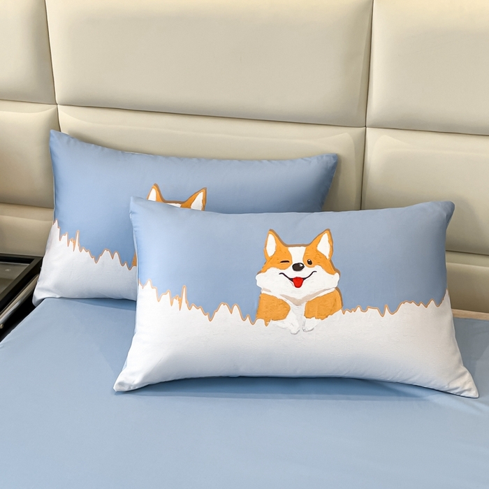 91家纺网 家纺一手货源 找家纺 安莱生活 2023新款长绒棉数码大版数码印花居家高级风四件套 柯基