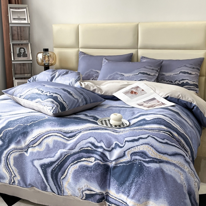 91家纺网 家纺一手货源 找家纺 安莱生活 2023新款长绒棉数码大版数码印花居家高级风四件套 琉璃