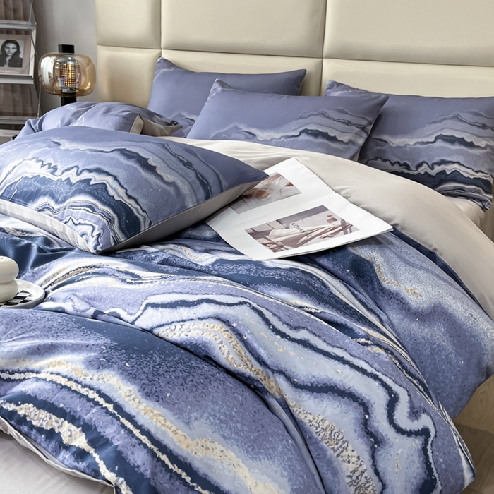 91家纺网 家纺一手货源 找家纺 安莱生活 2023新款长绒棉数码大版数码印花居家高级风四件套 琉璃