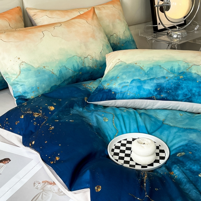 91家纺网 家纺一手货源 找家纺 安莱生活 2023新款长绒棉数码大版数码印花居家高级风四件套 洛辰