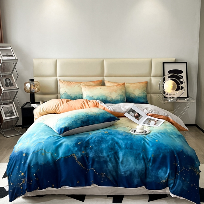 91家纺网 家纺一手货源 找家纺 安莱生活 2023新款长绒棉数码大版数码印花居家高级风四件套 洛辰