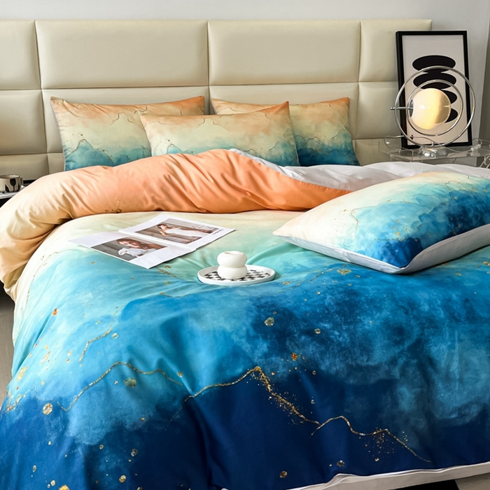 91家纺网 家纺一手货源 找家纺 安莱生活 2023新款长绒棉数码大版数码印花居家高级风四件套 洛辰