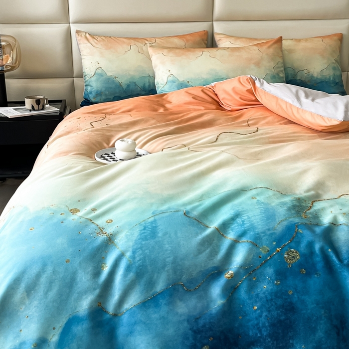 91家纺网 家纺一手货源 找家纺 安莱生活 2023新款长绒棉数码大版数码印花居家高级风四件套 洛辰