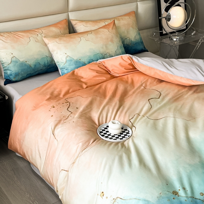 91家纺网 家纺一手货源 找家纺 安莱生活 2023新款长绒棉数码大版数码印花居家高级风四件套 洛辰