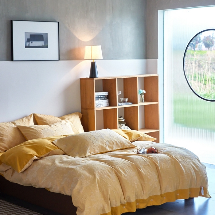 91家纺网 家纺一手货源 找家纺 安莱生活2023新品双层纱大提花高奢工艺款四件套馥香系列 馥香--黄色