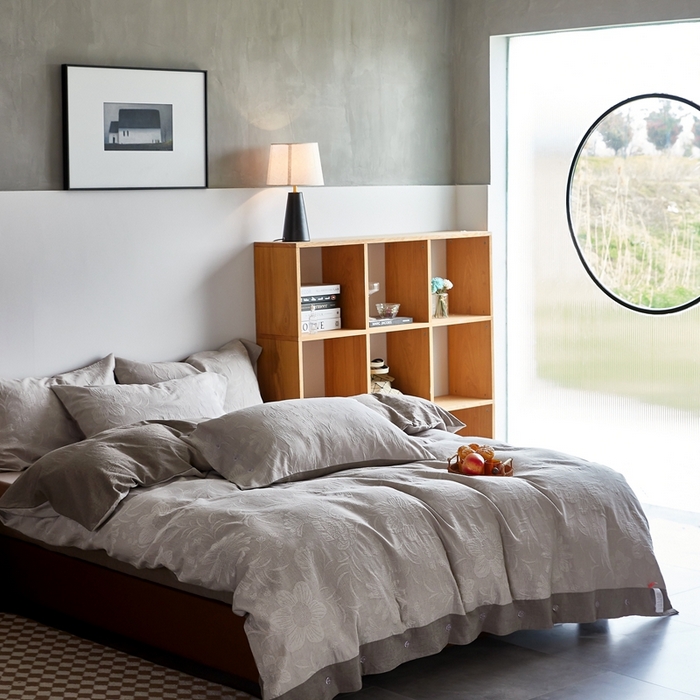 91家纺网 家纺一手货源 找家纺 安莱生活2023新品双层纱大提花高奢工艺款四件套馥香系列 馥香--浅灰