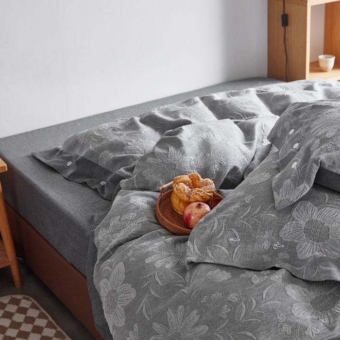 91家纺网 家纺一手货源 找家纺 安莱生活2023新品双层纱大提花高奢工艺款四件套馥香系列 馥香--深灰