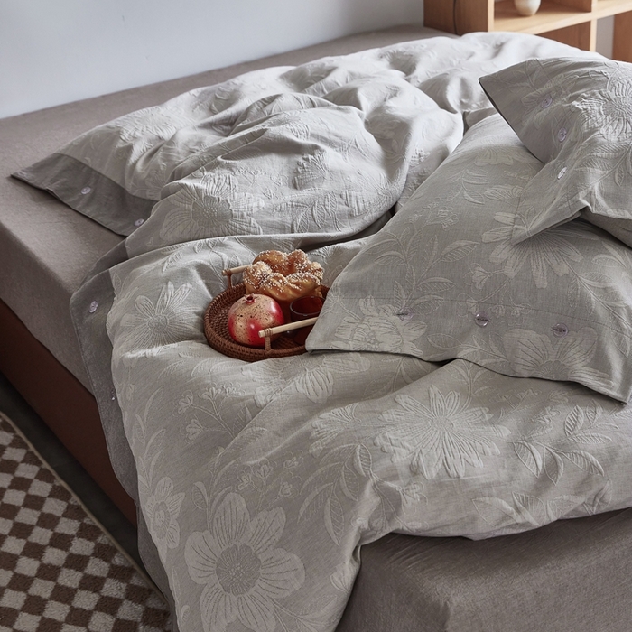 91家纺网 家纺一手货源 找家纺 安莱生活2023新品双层纱大提花高奢工艺款四件套馥香系列 馥香--浅灰