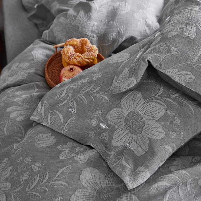 91家纺网 家纺一手货源 找家纺 安莱生活2023新品双层纱大提花高奢工艺款四件套馥香系列 馥香--深灰