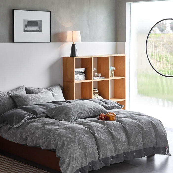 91家纺网 家纺一手货源 找家纺 安莱生活2023新品双层纱大提花高奢工艺款四件套馥香系列 馥香--深灰