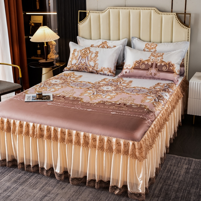 91家纺网 家纺一手货源 找家纺 美莱家纺 2023直播爆款冰丝凉席床裙款单件三件套可谈价 欧丽雅